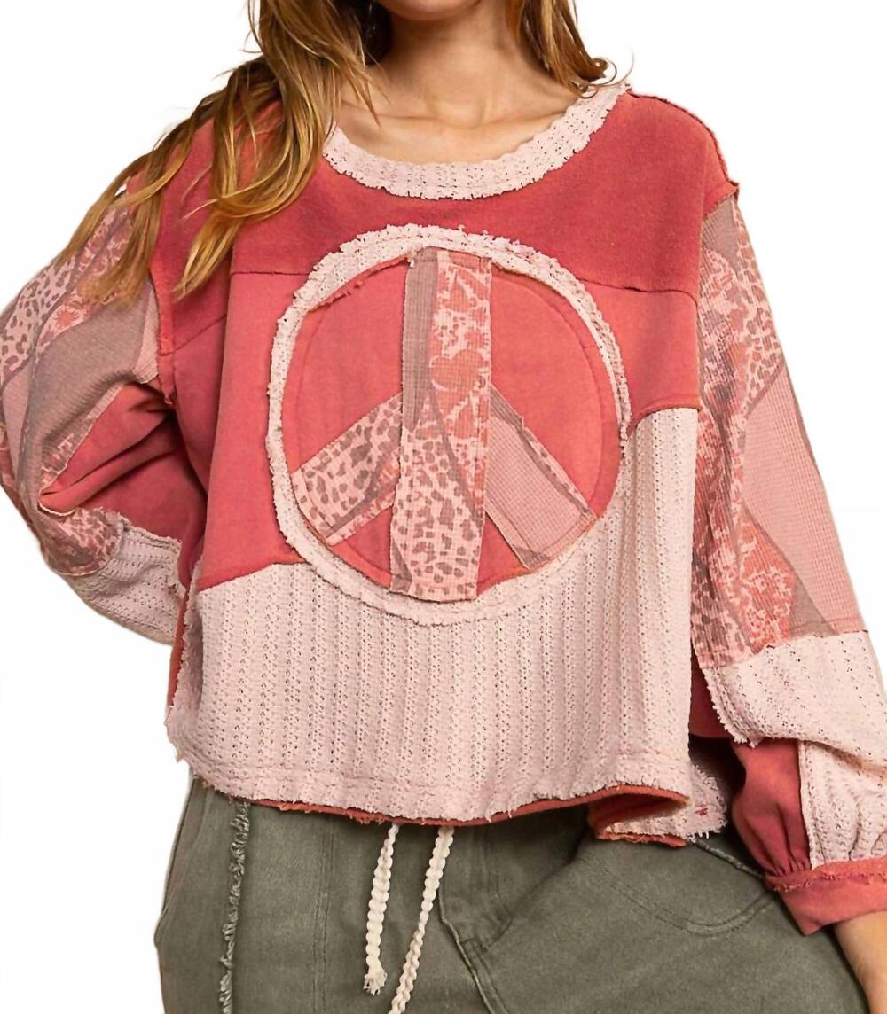 NEW POL oversized peace french terry sweater in red